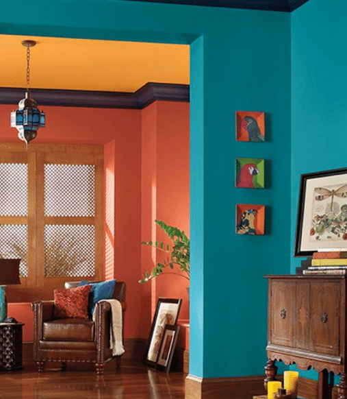 A room with triadic color scheme